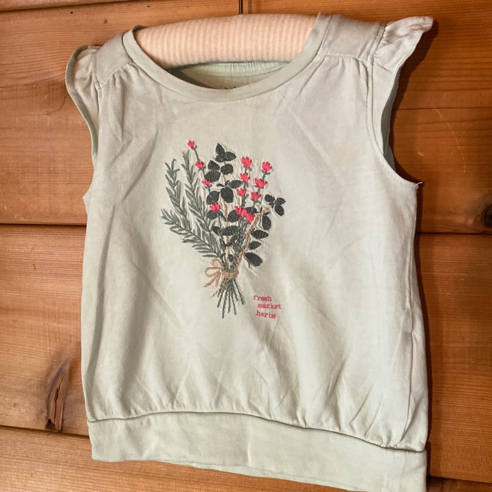 Baby Gap Girls Sleeveless Shirt Tank Top Size 2T Floral Herbs Design Mint Green